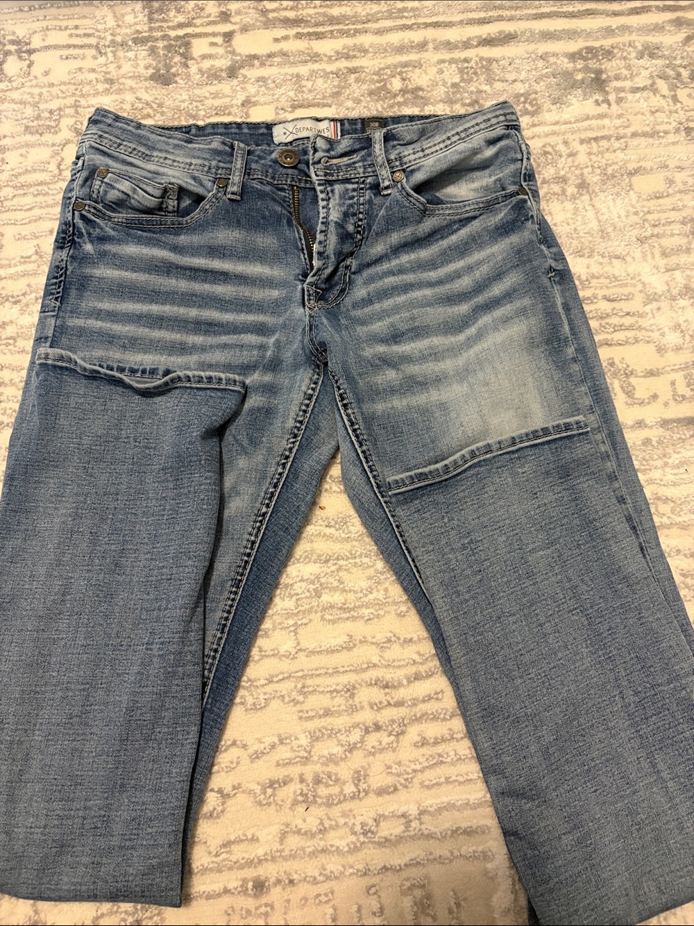 Men's Straight Leg Jeans in Light Blue with Patchwork Detail